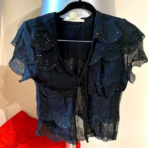 Black scalloped sequined flouncy bolero coverup, sz M